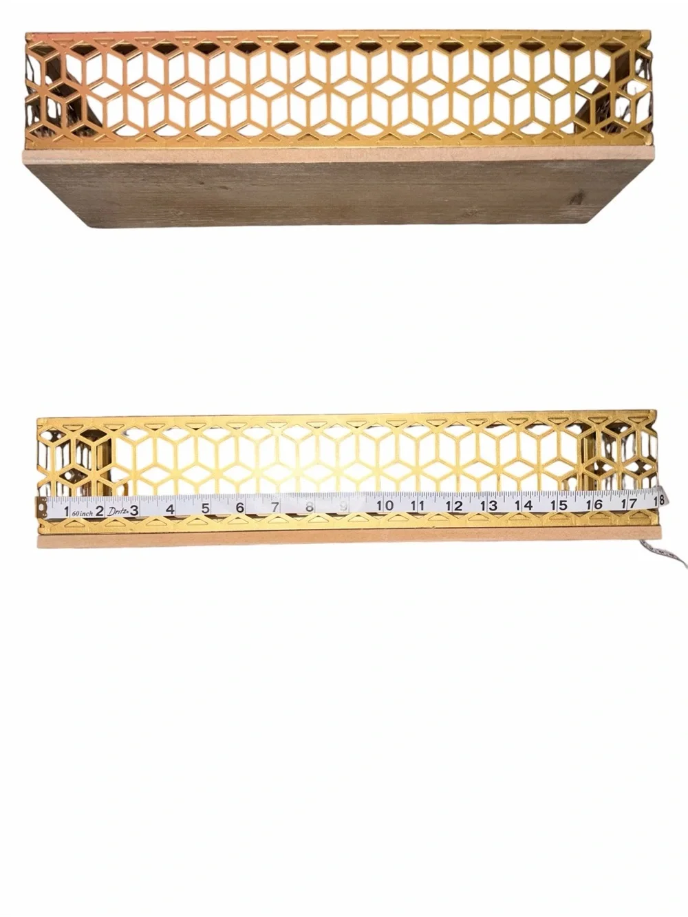 EUC Ashland Gold Decorative Metal Accent Shelves Geometric Lattice Elegant